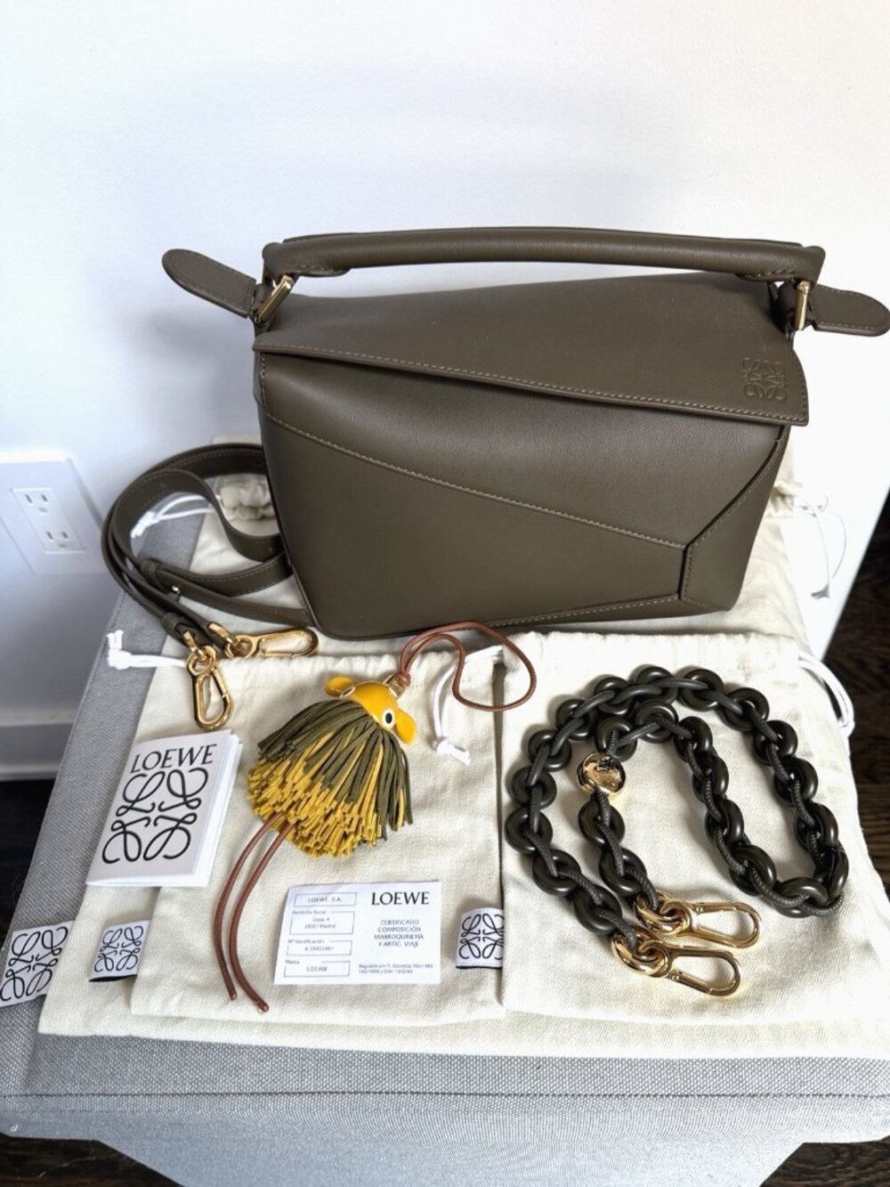 LOEWE Puzzle Edge Bag Bundle w/ Dandy Puzz Charm & Donut Chain Strap